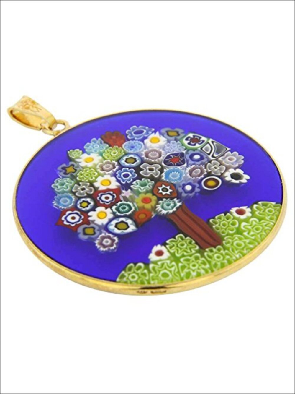 Murano Glass Millefiori Tree of Life Pendant in Gold-Plated Silver Frame - Picture 2 of 5
